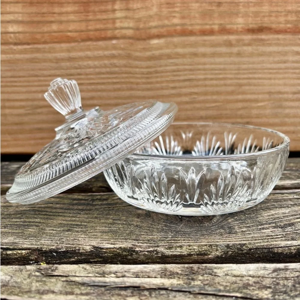 Vintage Avon Cut Clear Candy Dish Vanity Powder Trinket Box 6